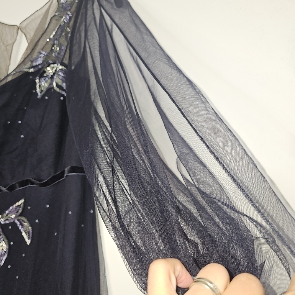 NWT Marchesa Notte Sheer Puff Sleeve Gown – Wedding Guest / Black Tie Formal - Picture 5 of 11